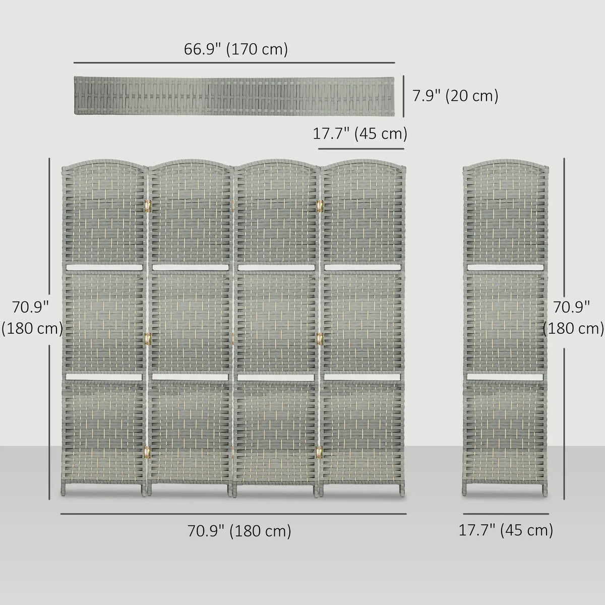 6 FT Privacy Screen, 4 Panel Room Divider With Shelves, Grey Room Dividers at Gallery Canada