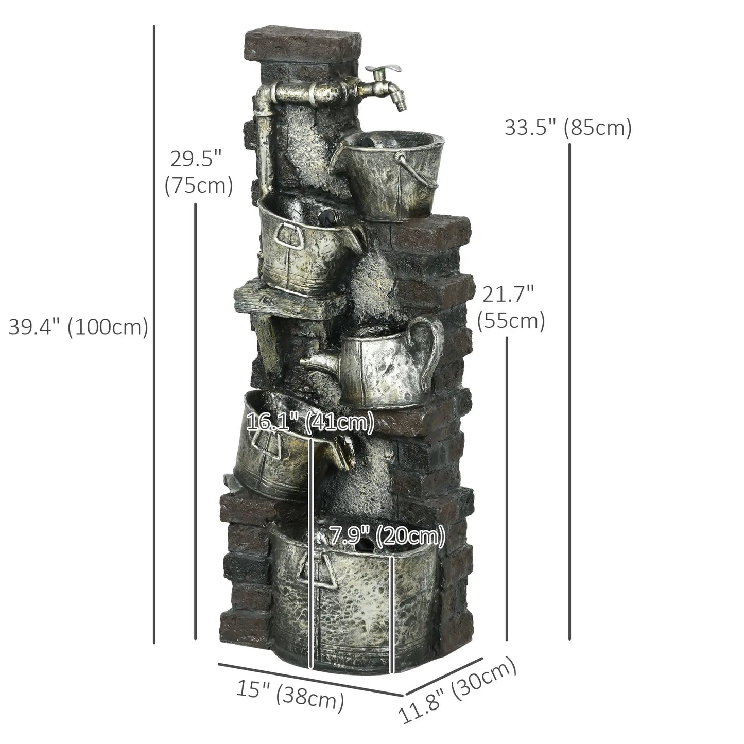 5-Tiered Outdoor Water Fountain with LED Lights, Adjustable Flow, 39.4-inch Water Fountains at Gallery Canada