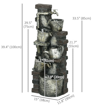 5-Tiered Outdoor Water Fountain with LED Lights, Adjustable Flow, 39.4-inch Water Fountains at Gallery Canada