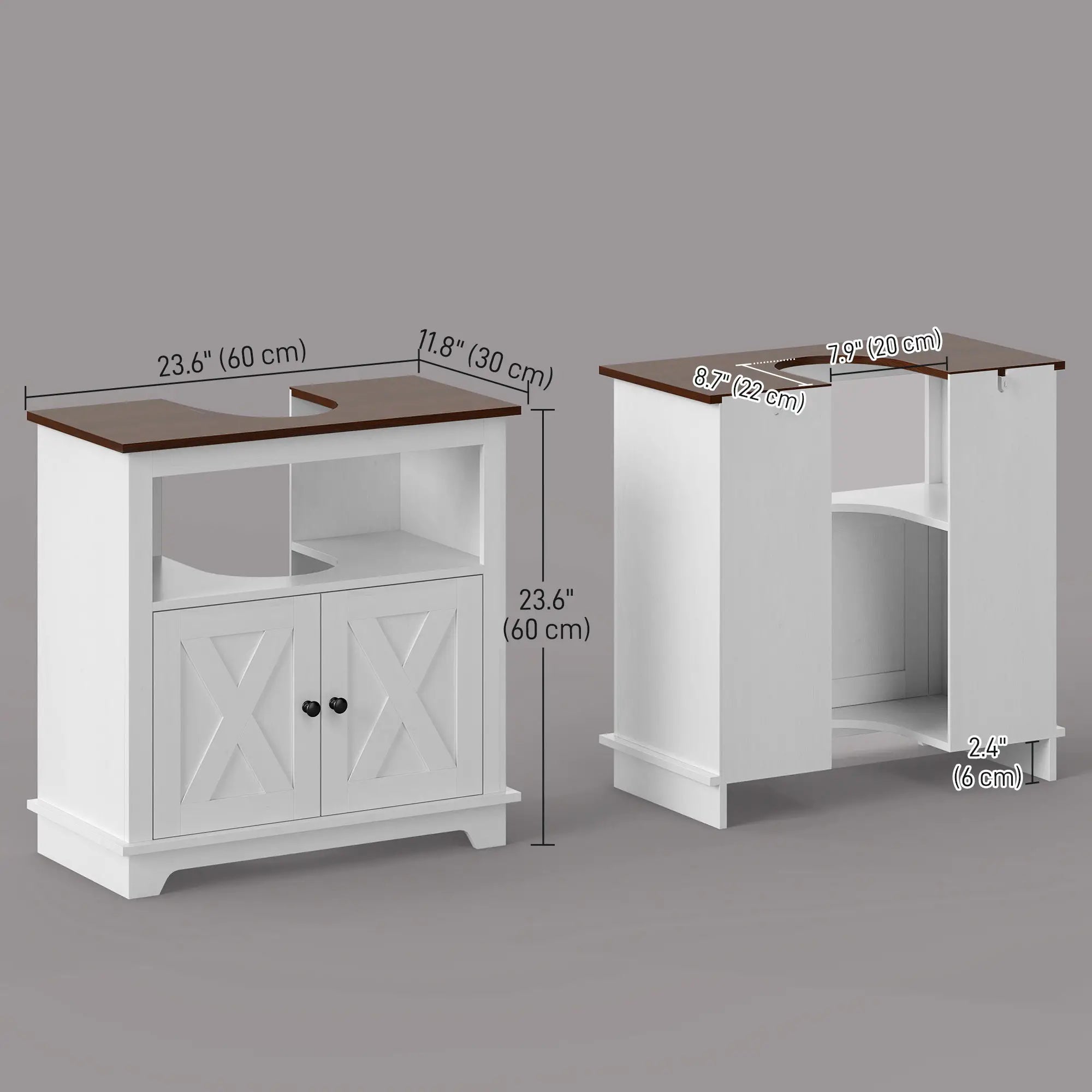 Farmhouse Bathroom Sink Cabinet, Double Door Storage, White Bathroom Cabinets at Gallery Canada