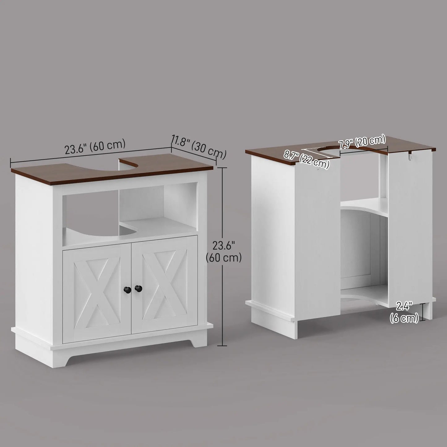 Farmhouse Bathroom Sink Cabinet, Double Door Storage, White Bathroom Cabinets at Gallery Canada