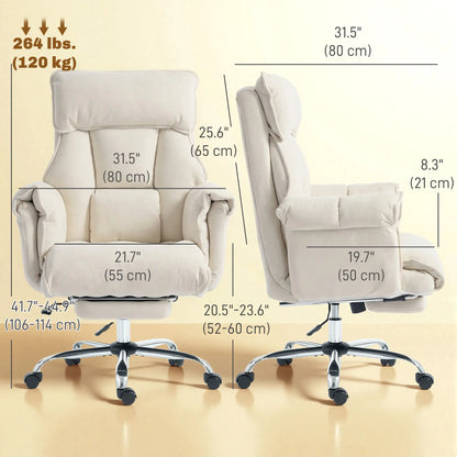 Desk Chair With Footrest, Adjustable Backrest, Cream White, Cream White