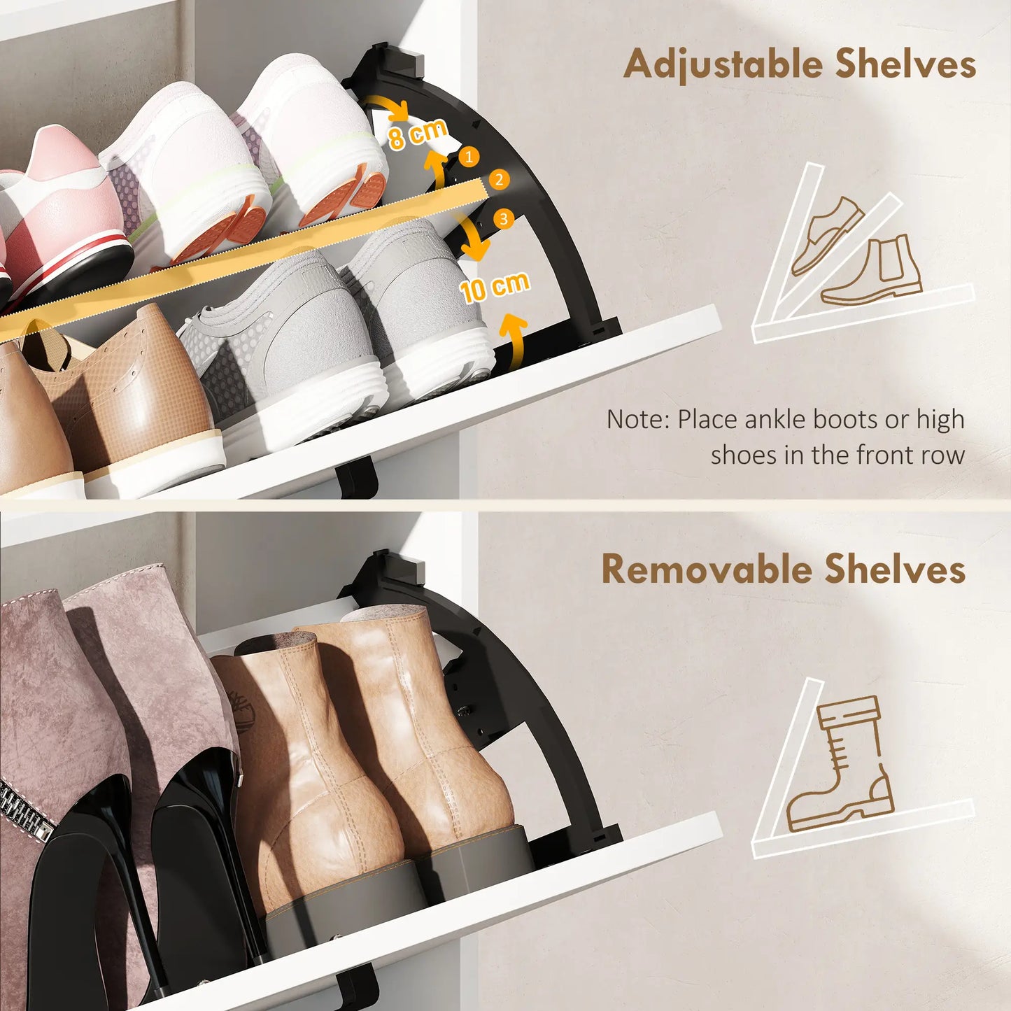 Shoe Cabinet With 2 Flip Drawers, 8-12 Pairs, White