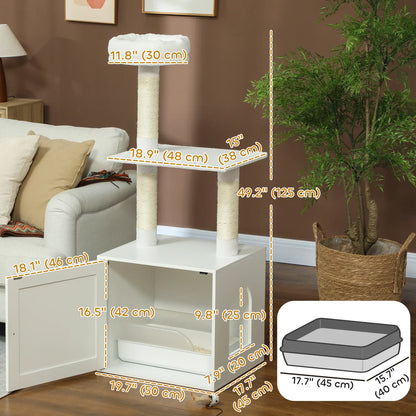 Cat Tree with Litter Box, Scratching Posts, Large Platform, Bed, White Cat Litter Box Enclosures at Gallery Canada