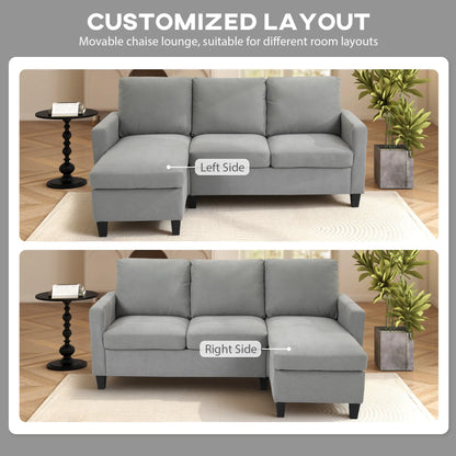 L-Shape Sectional Sofa with Ottoman, Modern Living Room Couch, Light Grey