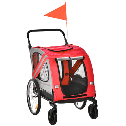 Dog Bike Trailer, 2-in-1 Pet Stroller, Universal Wheel Reflectors, Red Dog Bike Trailers & Strollers at Gallery Canada