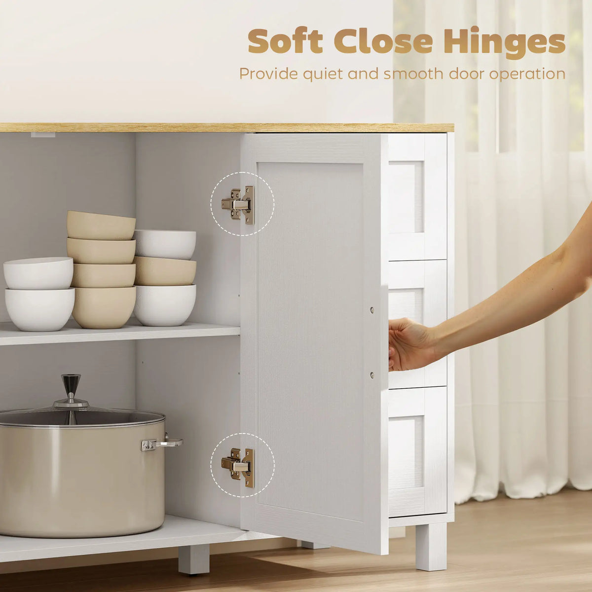 Buffet Cabinet with Soft Close Doors, Modern Sideboard with 3 Drawers, White Bar Cabinets at Gallery Canada