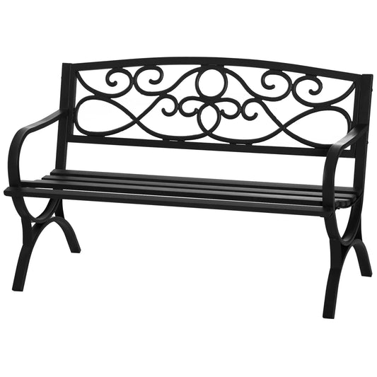 50" 2-Seater Outdoor Garden Bench, Antique Loveseat with Armrest, Steel/Black, Black Outdoor Benches Black at Gallery Canada