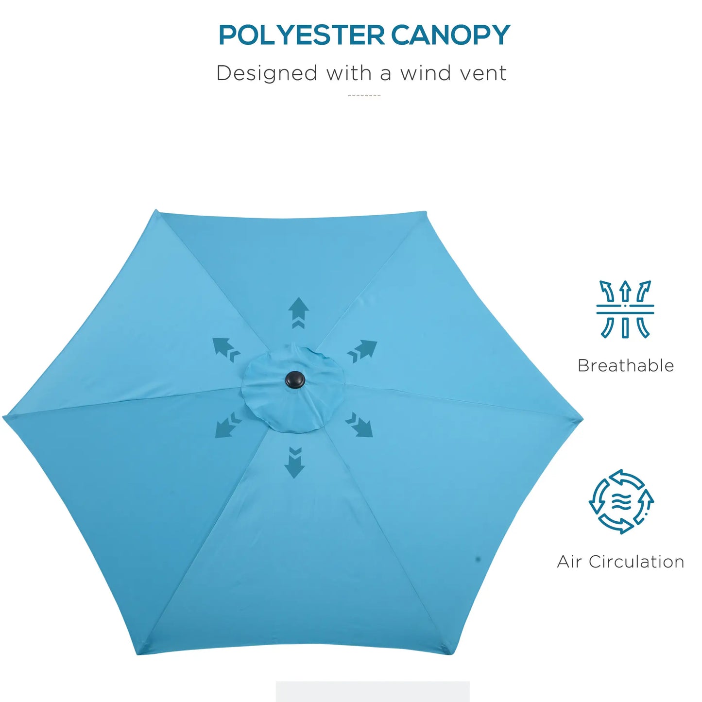8.5' Round Aluminum Patio Umbrella, Tilt Canopy, 6 Ribs, Blue Sun Umbrellas at Gallery Canada