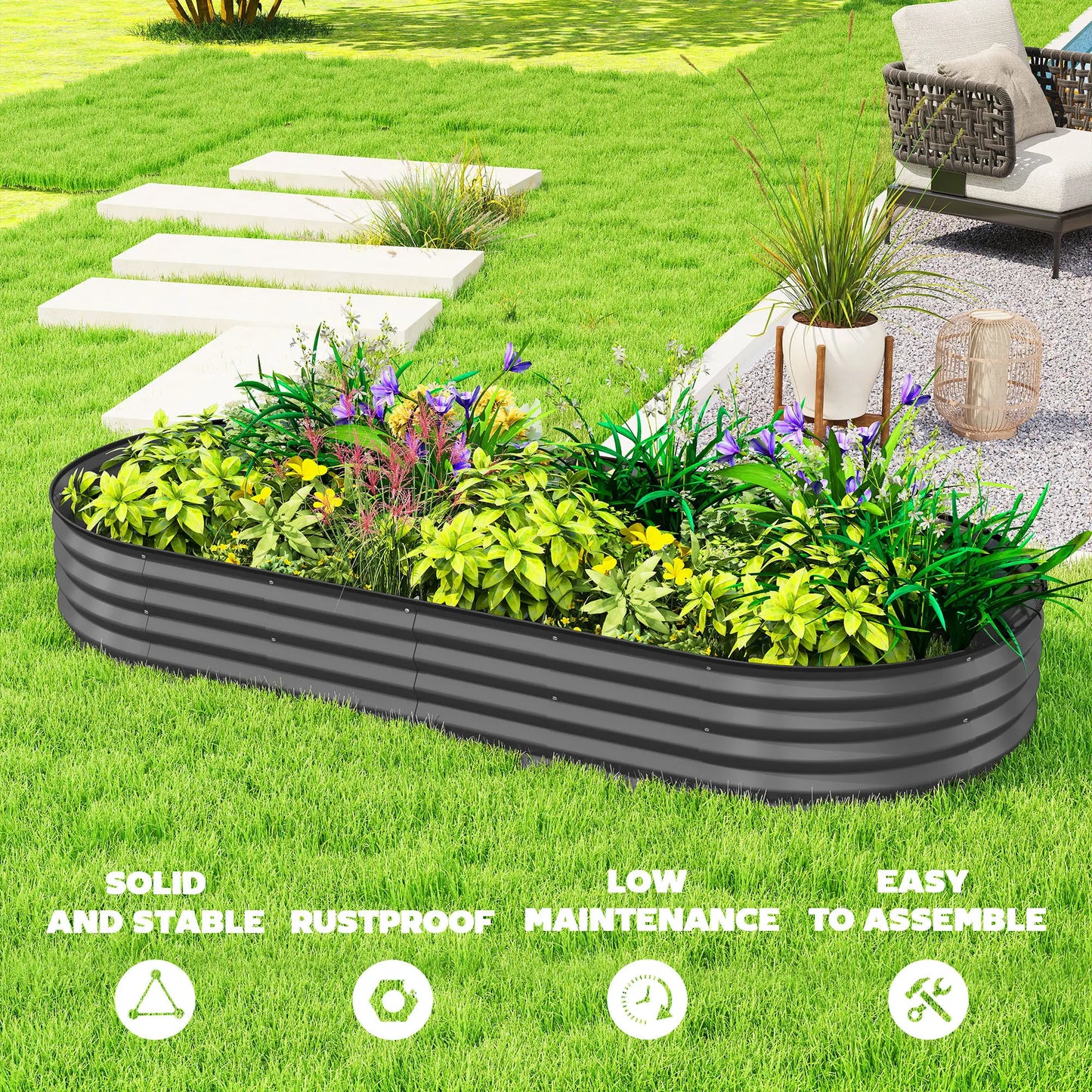 7' x 3' x 1' Galvanized Raised Garden Bed, Dark Grey Metal Planter Box, Dark Grey