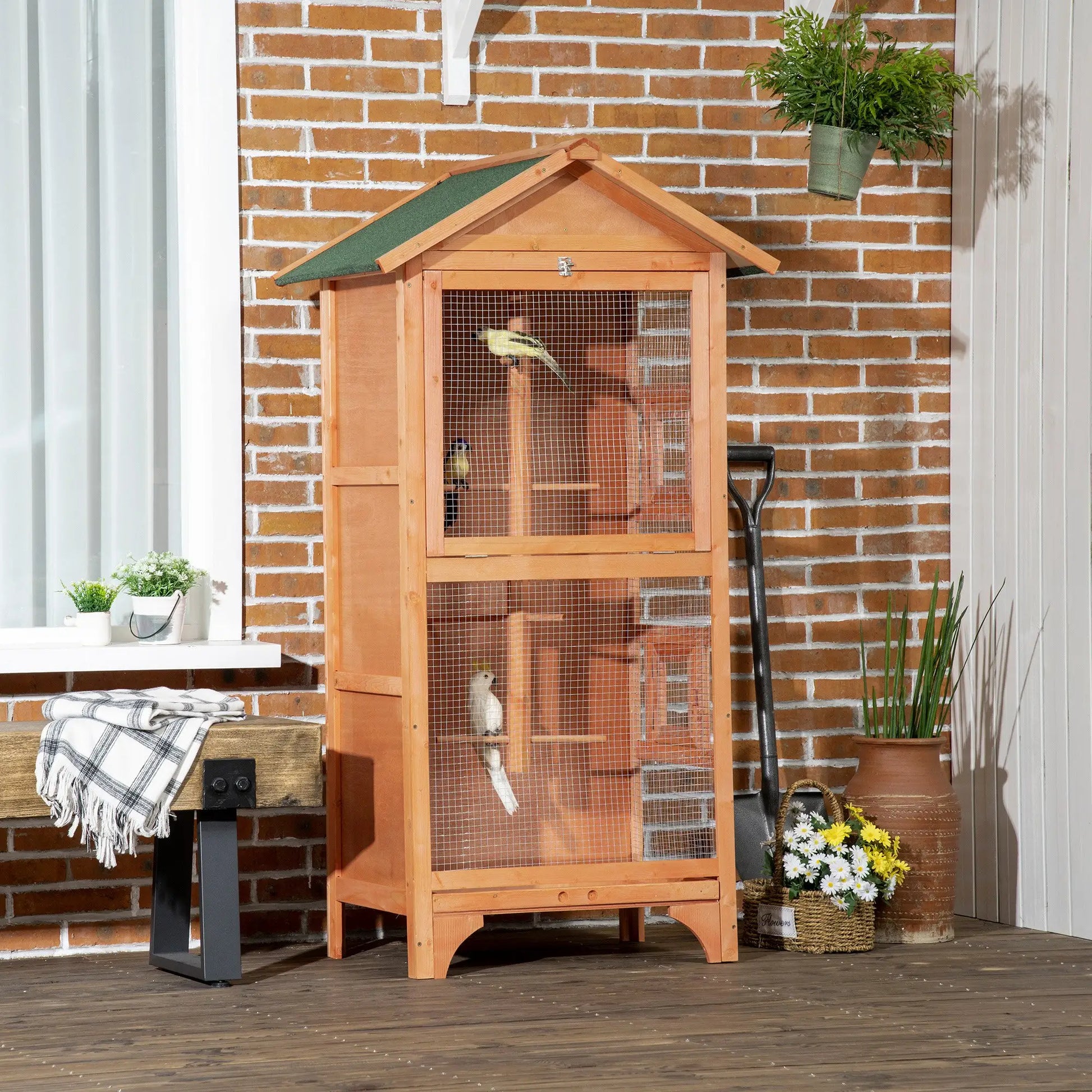 Wooden Bird Aviary Parrot Cage, Removable Tray, 2 Doors, Asphalt Roof, 4 Perches, Orange Bird Cages at Gallery Canada