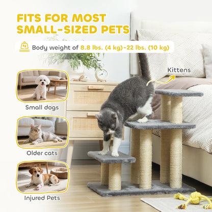 Cat Stairs with 2 Sisal Scratching Posts, 3-Tier Adjustable, Grey Dog Stairs at Gallery Canada