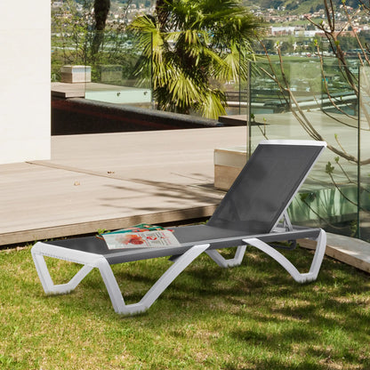 Outdoor Chaise Lounge Chair, Adjustable Back, Wheels, Mesh Fabric, Black