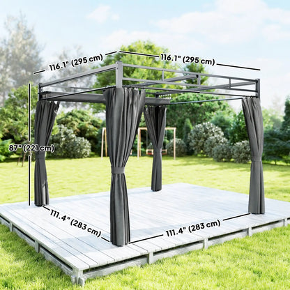 10' x 10' Dark Grey Outdoor Gazebo, Retractable Pergola Canopy With Curtains, Dark Grey Pergolas at Gallery Canada