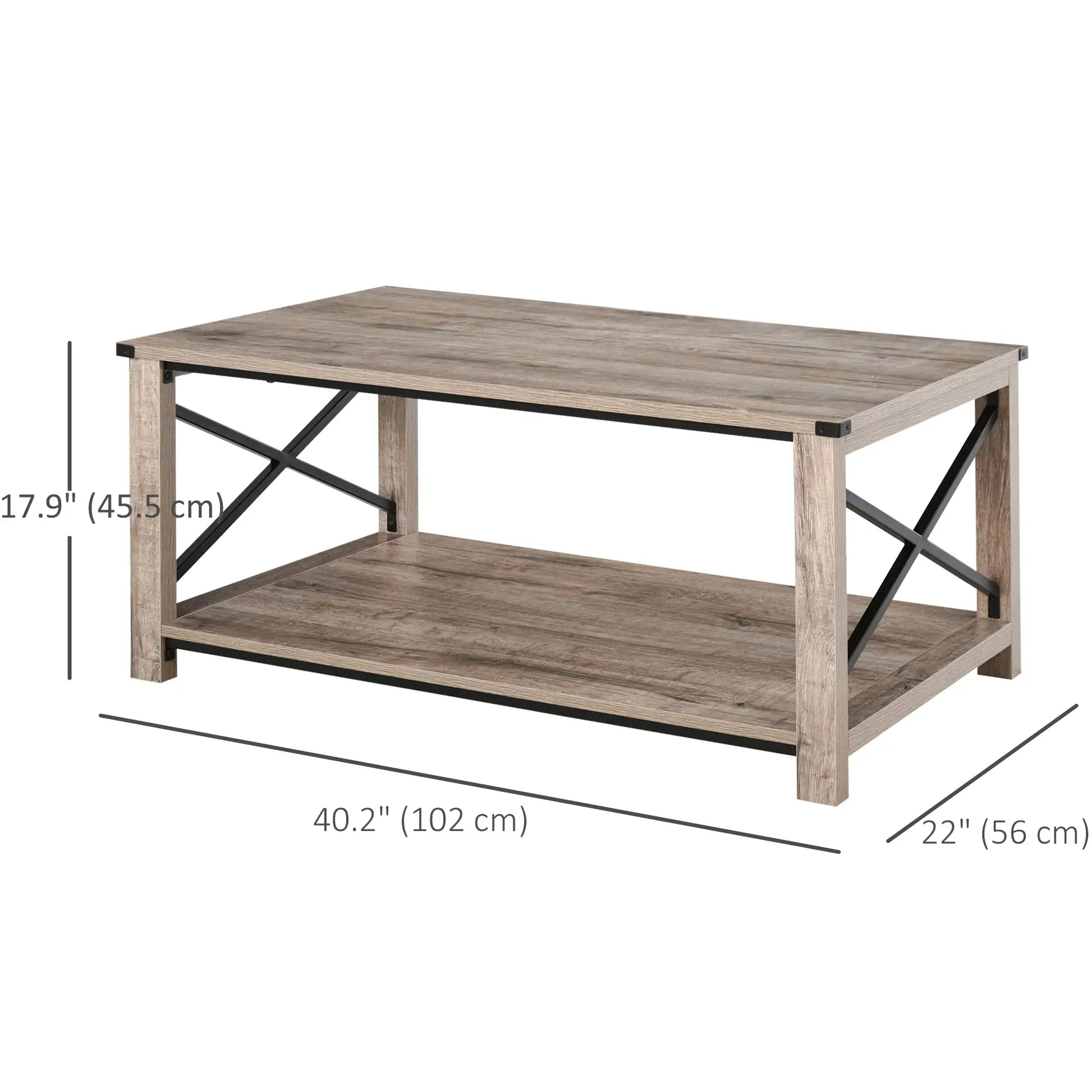 Industrial Coffee Table, Metal X-Bar, Storage Shelf, Living Room Coffee Tables at Gallery Canada