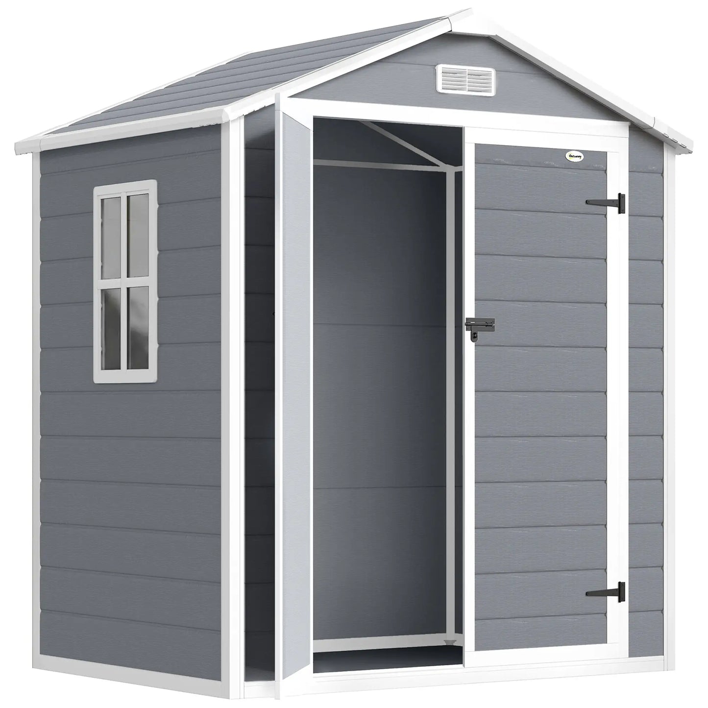 6x4.5ft Plastic Garden Shed, Lockable Tool Storage, Double Doors, Vent, Gray Sheds Grey at Gallery Canada