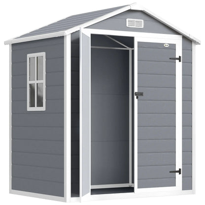 6x4.5ft Plastic Garden Shed, Lockable Tool Storage, Double Doors, Vent, Gray Sheds Grey at Gallery Canada