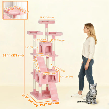 68-Inch Multi-Level Cat Scratching Tree, Kitty Activity Center, Pink Multi-Level Cat Towers at Gallery Canada