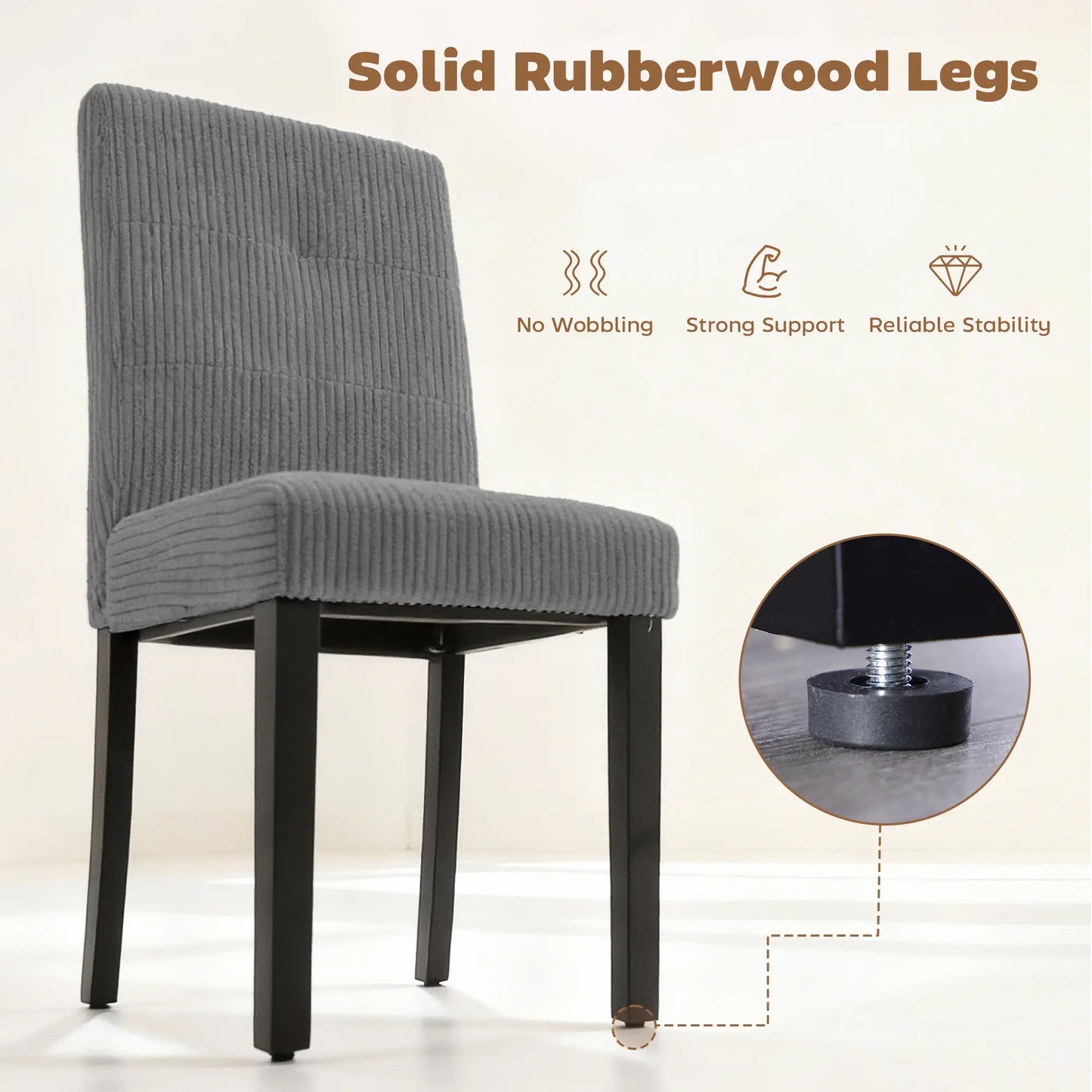 Ensemble de 4 chaises de salle à manger modernes, pieds en bois d'hévéa, siège rembourré, gris foncé