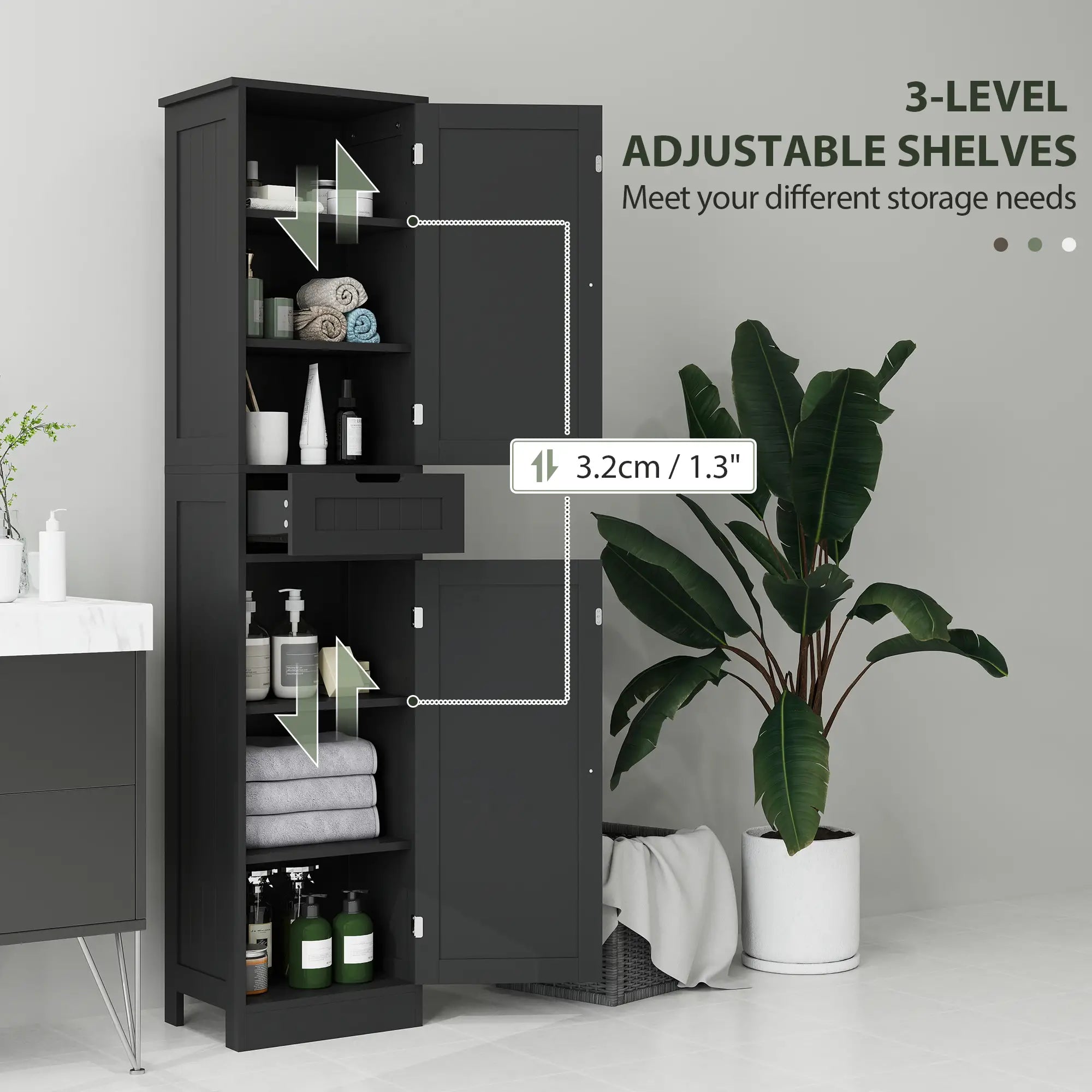 Freestanding Bathroom Cabinet, Drawer and 2 Doors, Tall Cupboard Bathroom Cabinets at Gallery Canada