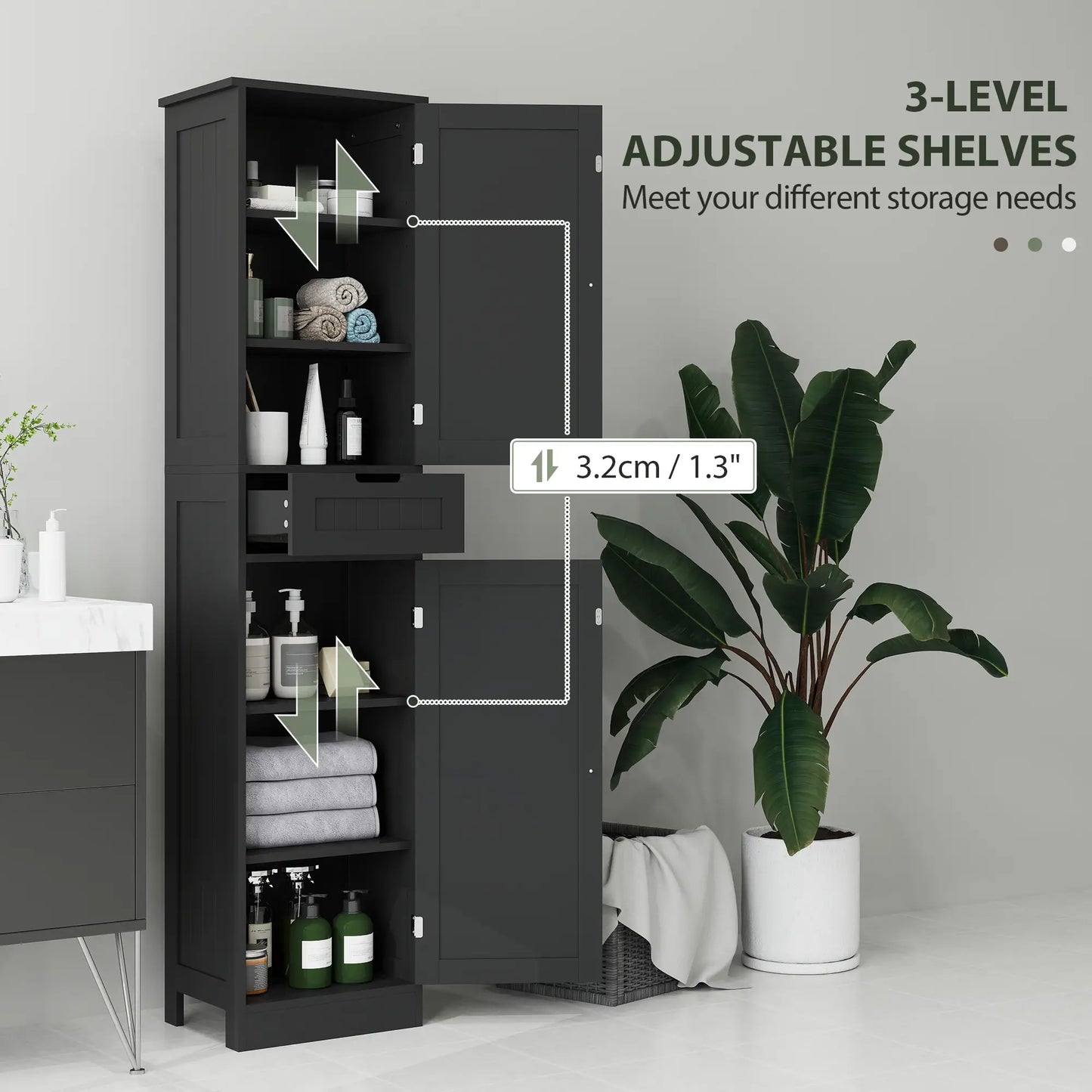 Freestanding Bathroom Cabinet, Drawer and 2 Doors, Tall Cupboard Bathroom Cabinets at Gallery Canada