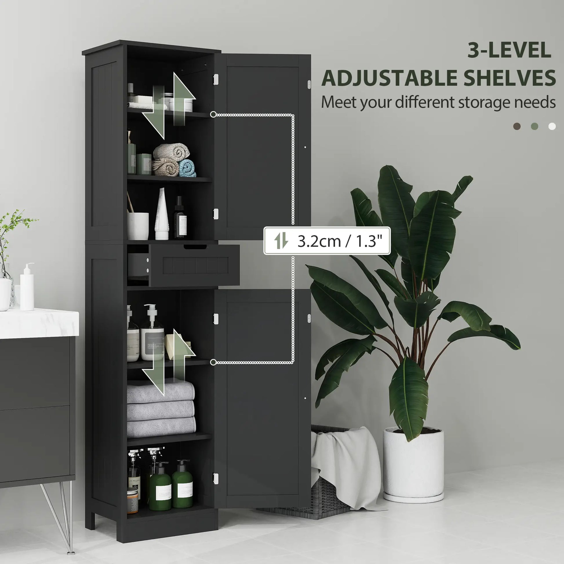 Freestanding Bathroom Cabinet, Drawer and 2 Doors, Tall Cupboard Bathroom Cabinets at Gallery Canada