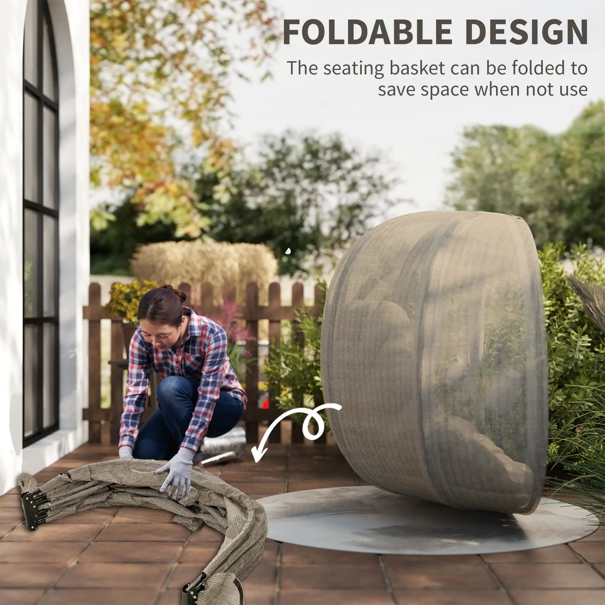 Double Egg Chair with Stand, 2 Person Hanging Swing, Khaki Patio Swings with Stand at Gallery Canada