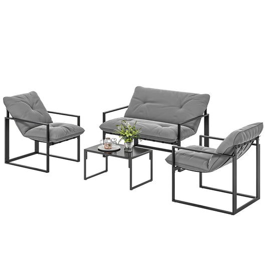 4 Piece Outdoor Furniture Set, Patio Conversation Set, Light Grey Patio Furniture Sets Light Grey, Black at Gallery Canada