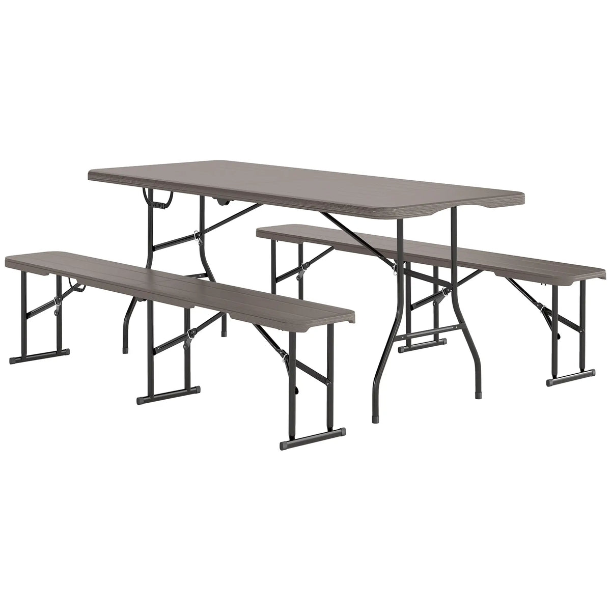 6FT 3PCS Faux Rattan Camping Table Bench Set, Brown Picnic Tables & Camping Chairs Brown at Gallery Canada