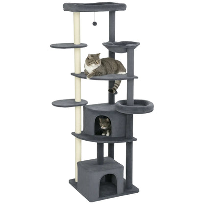 79" Extra Tall Cat Tree, Scratching Posts, Perches, Caves, Hammock, Dark Grey Cat Trees at Gallery Canada