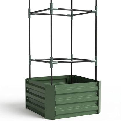 Boîte de plantation galvanisée, Lit de jardin surélevé extérieur, Cage à tomates à treillis à 3 niveaux
