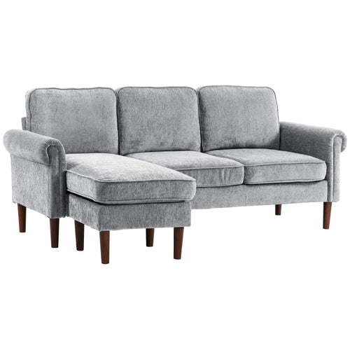 L Shape Sofa, Modern Sectional Couch, Chaise Lounge, Wooden Legs, Grey