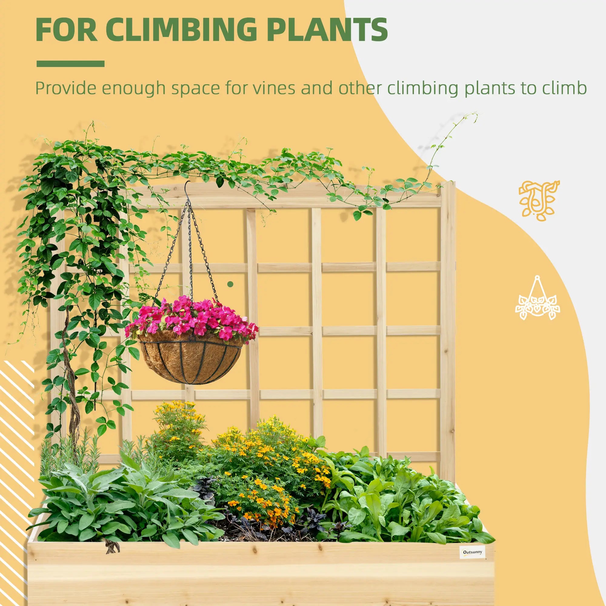 Wood Planter Box with Trellis, Raised Garden Bed, 43x46x47, Natural Wooden Planter Boxes at Gallery Canada