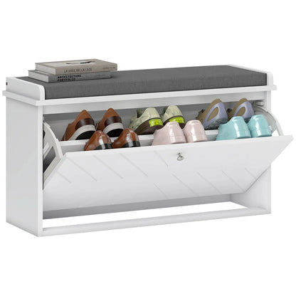 Shoe Storage with Seat, Upholstered Hallway Bench, Shoe Bench with Flip Drawer, Adjustable Shelf for 8 Pairs of Shoes Shoe Storage Cabinets & Racks White at Gallery Canada