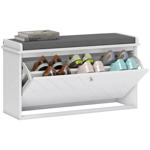 Shoe Storage with Seat, Upholstered Hallway Bench, Shoe Bench with Flip Drawer, Adjustable Shelf for 8 Pairs of Shoes