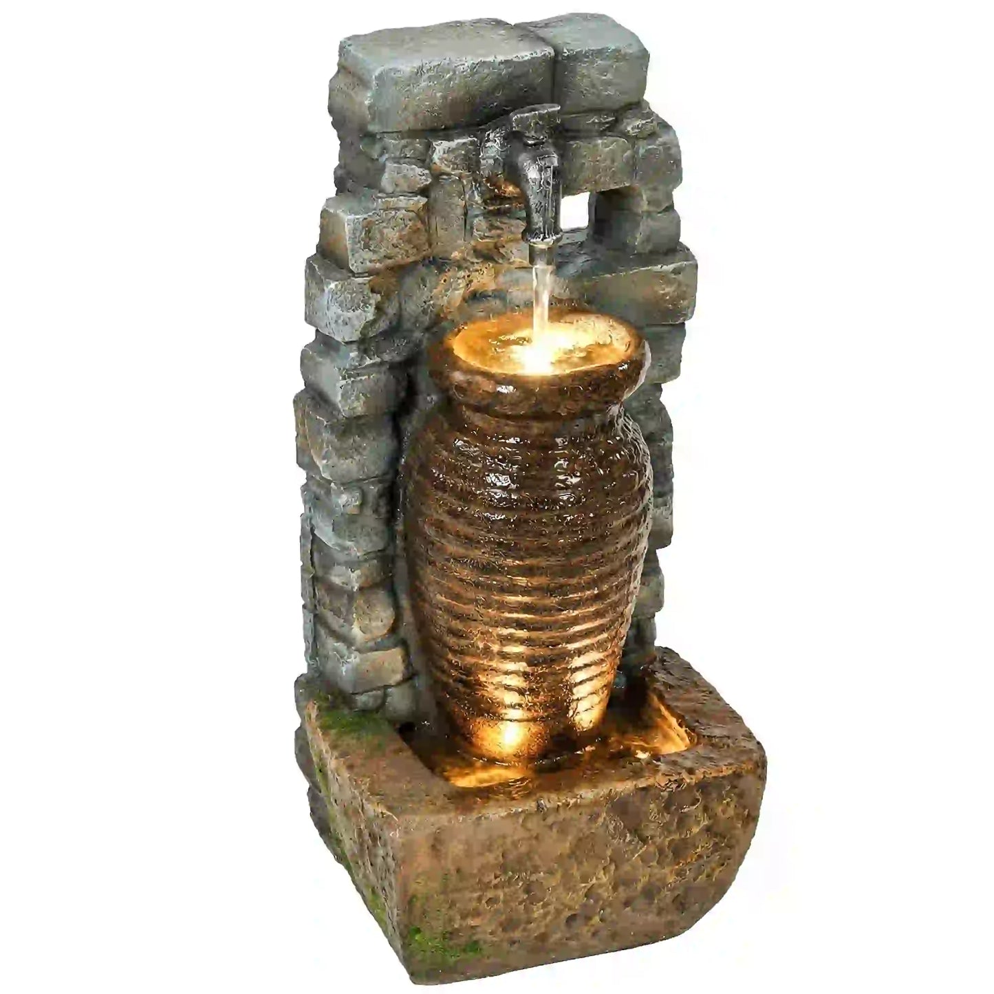 Outdoor Garden Fountain, Adjustable Water Flow, LED Lights, Rustic Urn Design Water Fountains at Gallery Canada