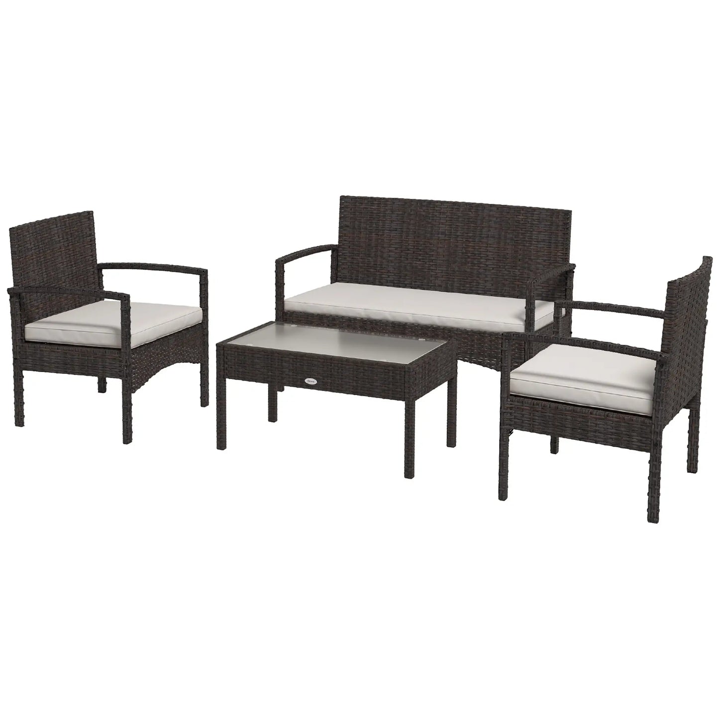 4-Piece Patio Furniture Set, Loveseat, Armchairs, Glass Table, White Patio Furniture Sets Brown, White at Gallery Canada