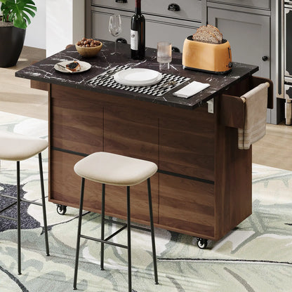 Adjustable Shelf Island, Trash Cabinet, Spice Rack, 51" L x 20" W x 35" H, Walnut Brown Kitchen Islands & Kitchen Carts at Gallery Canada