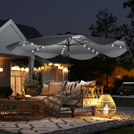 Solar Patio Umbrella with LED, Tilt, Crank, 10 x 10 ft, Dark Grey Sun Umbrellas Dark Grey at Gallery Canada