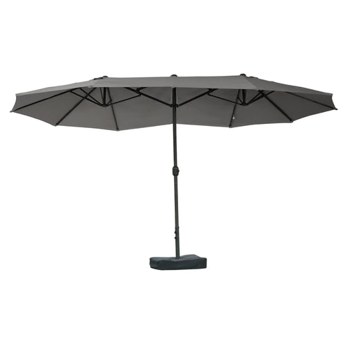 15' Outdoor Patio Umbrella, Twin Canopy Sunshade, Steel Table, Lift Crank, Dark Grey