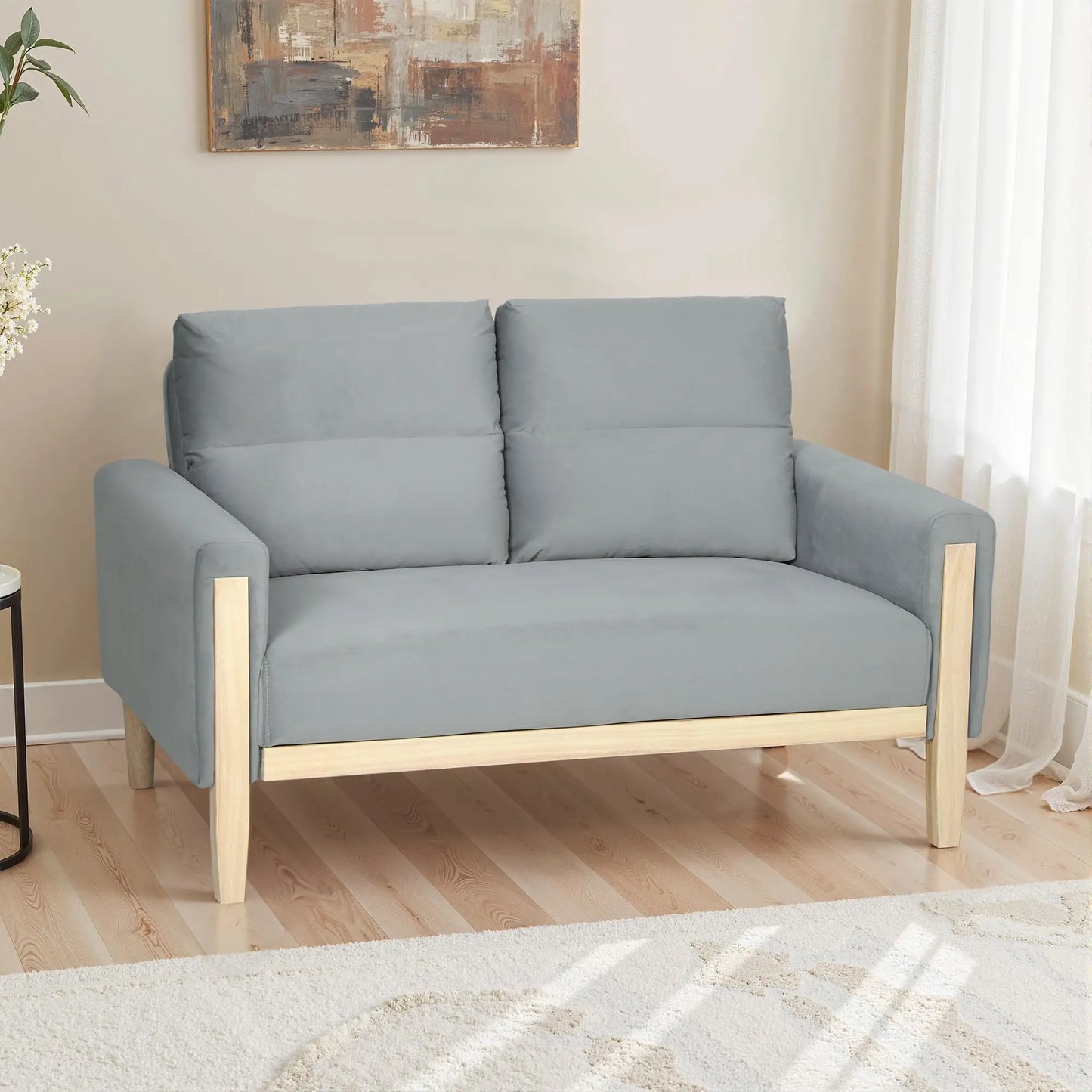 53" Loveseat Sofa, 2 Seater with Wood Legs, Velvet, Grey 2-Seater Sofas at Gallery Canada