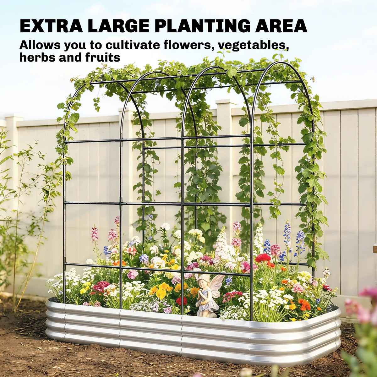 Galvanised Raised Garden Bed With Arched Trellis, 7 x 4 x 7ft Metal Planter Box Galvanized Planter Boxes at Gallery Canada
