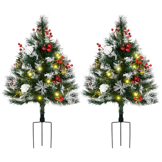 2 Foot Prelit Artificial Christmas Tree, 70 Branches, Warm White LED, Red Berries, Pine Cones, Green Pre Lit Christmas Trees Green, White at Gallery Canada