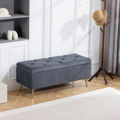 43 Inch Storage Ottoman Bench, Steel Legs, Padded Seat, Dark Grey Storage Ottomans & Benches at Gallery Canada