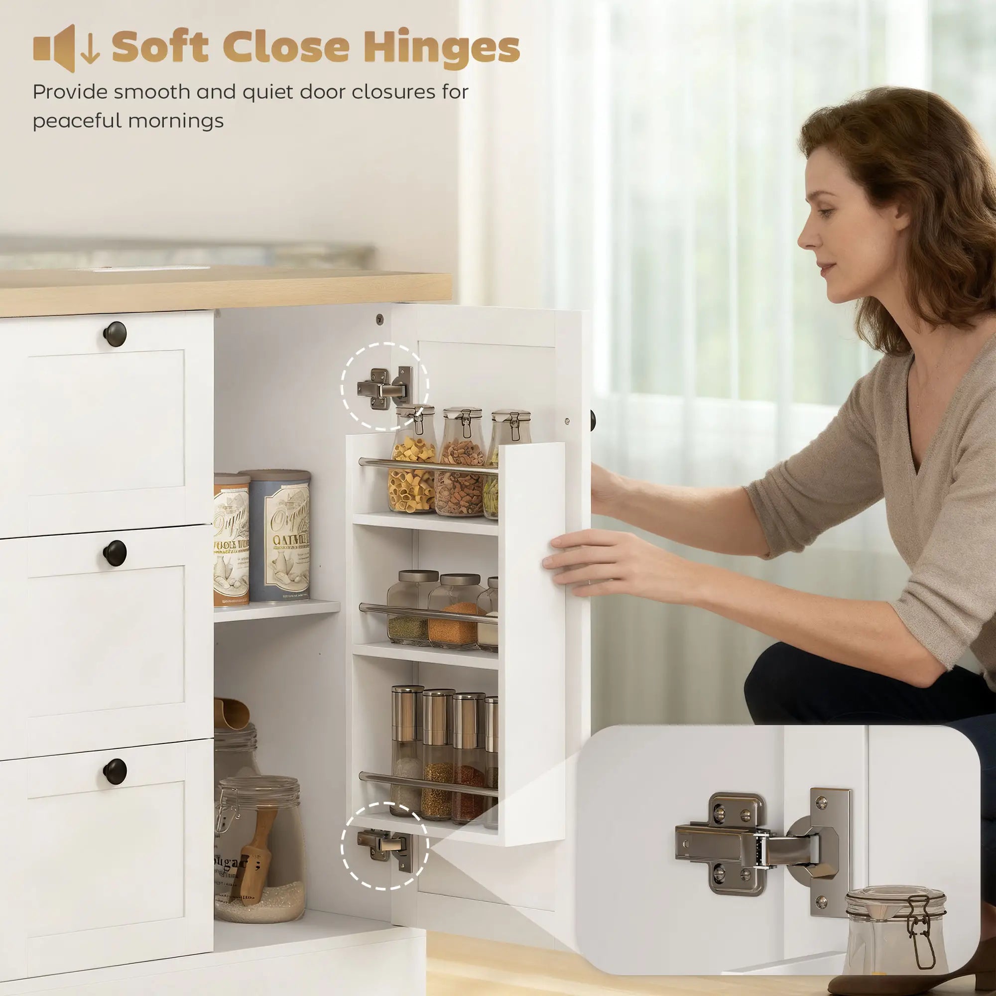 Farmhouse Kitchen Island Cart with Power Outlet, 49 Inch, White Kitchen Islands & Kitchen Carts at Gallery Canada