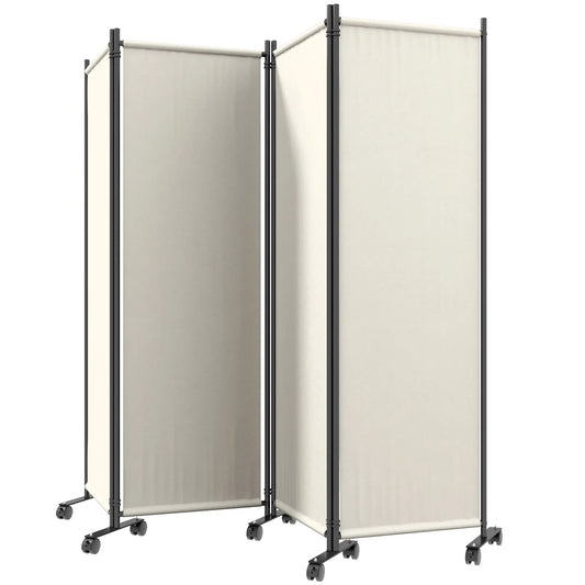 Folding Room Divider with Wheels, Privacy Screen, 5.6ft Tall Side Awnings Cream White, Dark Grey at Gallery Canada