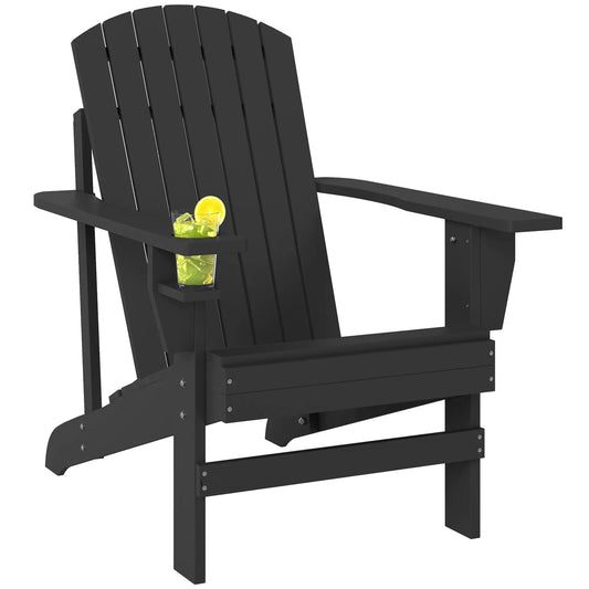 Classic Adirondack Chair, Garden Deck Chair with Cup Holder, Black Patio Chairs Black at Gallery Canada