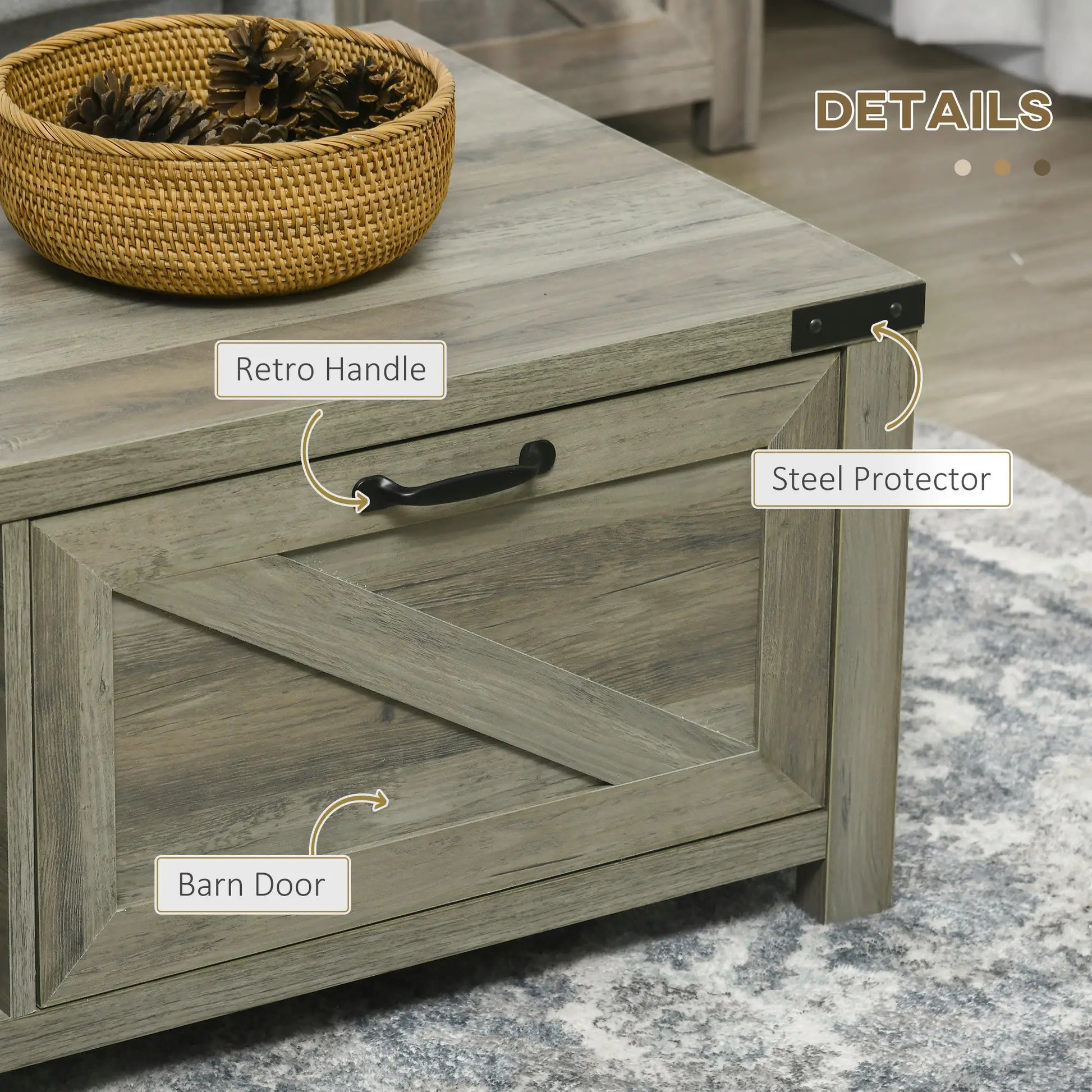 Farmhouse Coffee Table with Drawer, Storage Shelf, Grey Coffee Tables at Gallery Canada