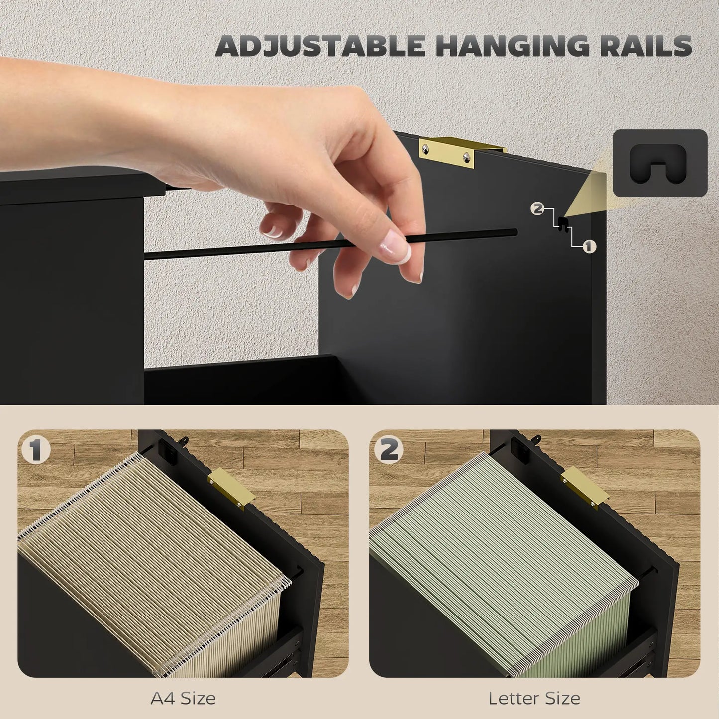 Lockable Filing Cabinet, 2 Fluted Drawers, Adjustable Hanging Rails, Black Office Cabinets & Cupboards at Gallery Canada