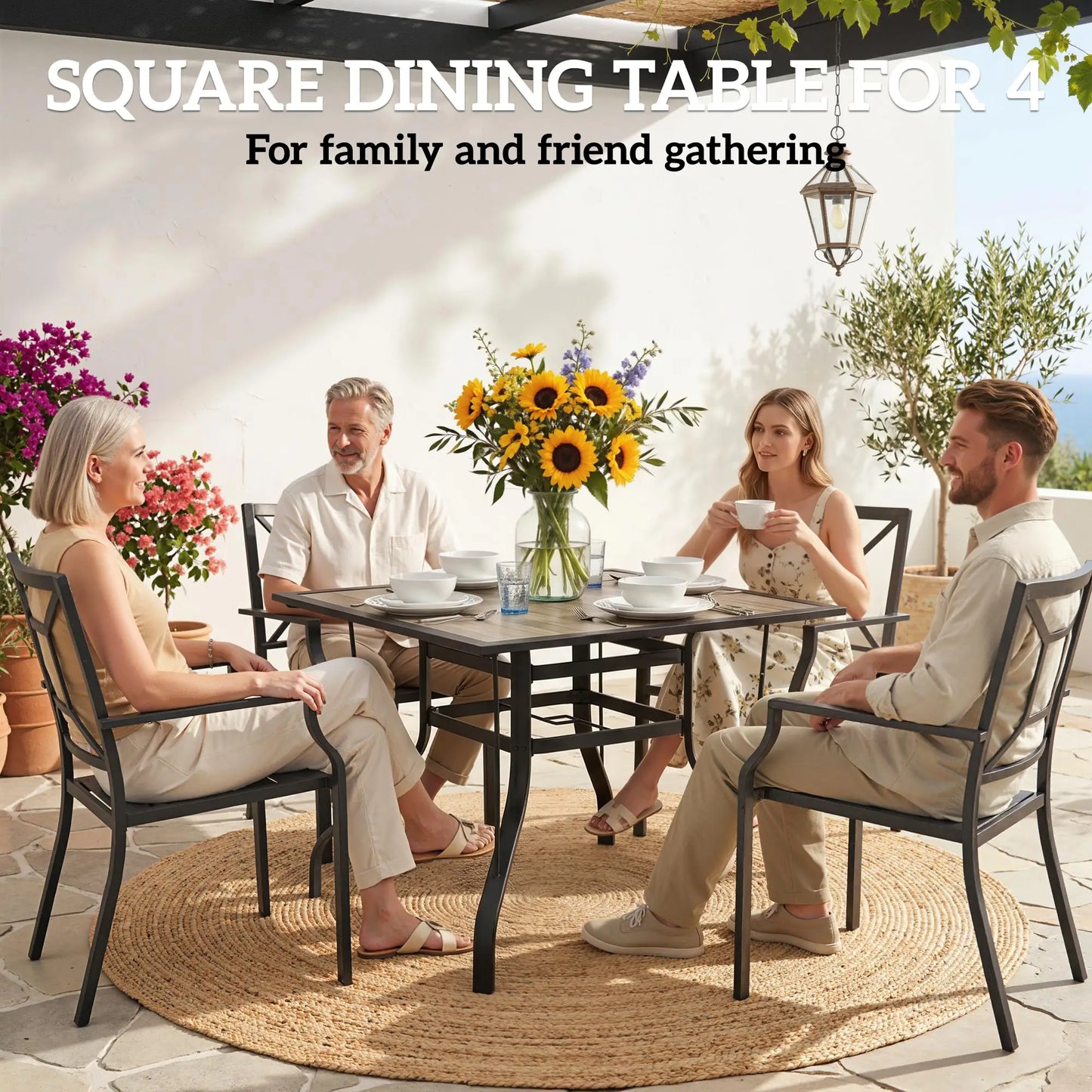36" x 36" x 28" Square Patio Dining Table, Umbrella Hole, Rustproof Steel Frame Patio Dinning Tables at Gallery Canada